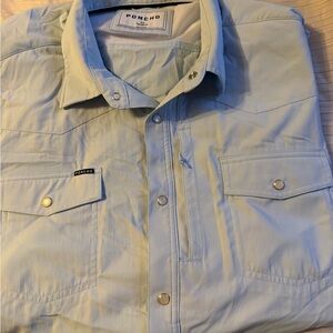 Poncho Outdoors western performance shirt pearl snap light blue XXL regular fit